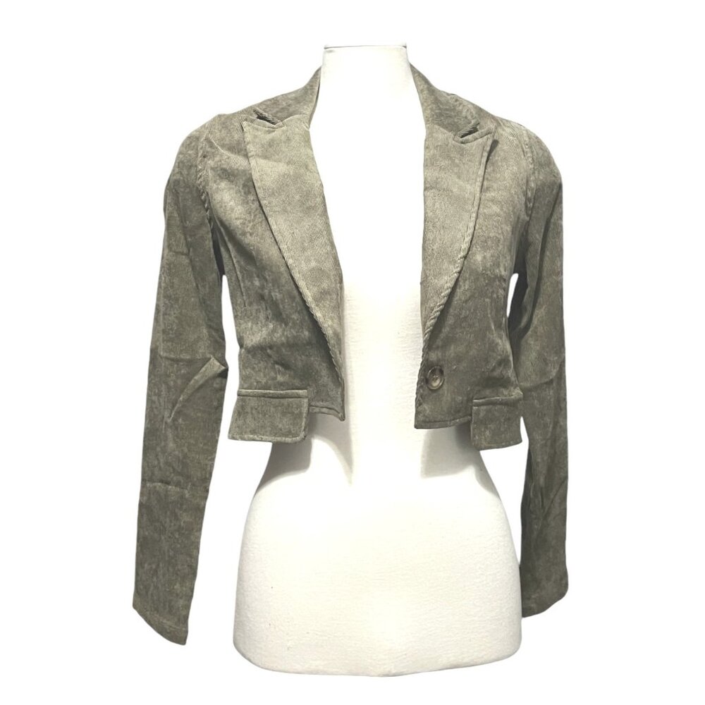 Uniq NWT Corduroy Open Front Collared Blazer Sz Small Womens Green Long Sleeve